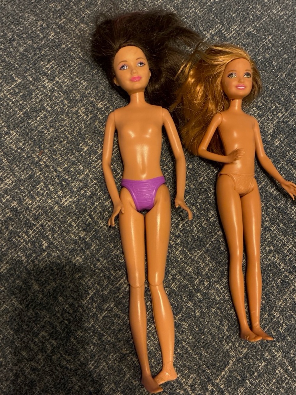 Skipper and Stacie Barbie dolls with purple underwear